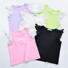 5 Colors Cheap Summer Newborn Baby Girls Cotton Sleeveless Tank Top Vest Tee Lace Baby Clothing 0-2y