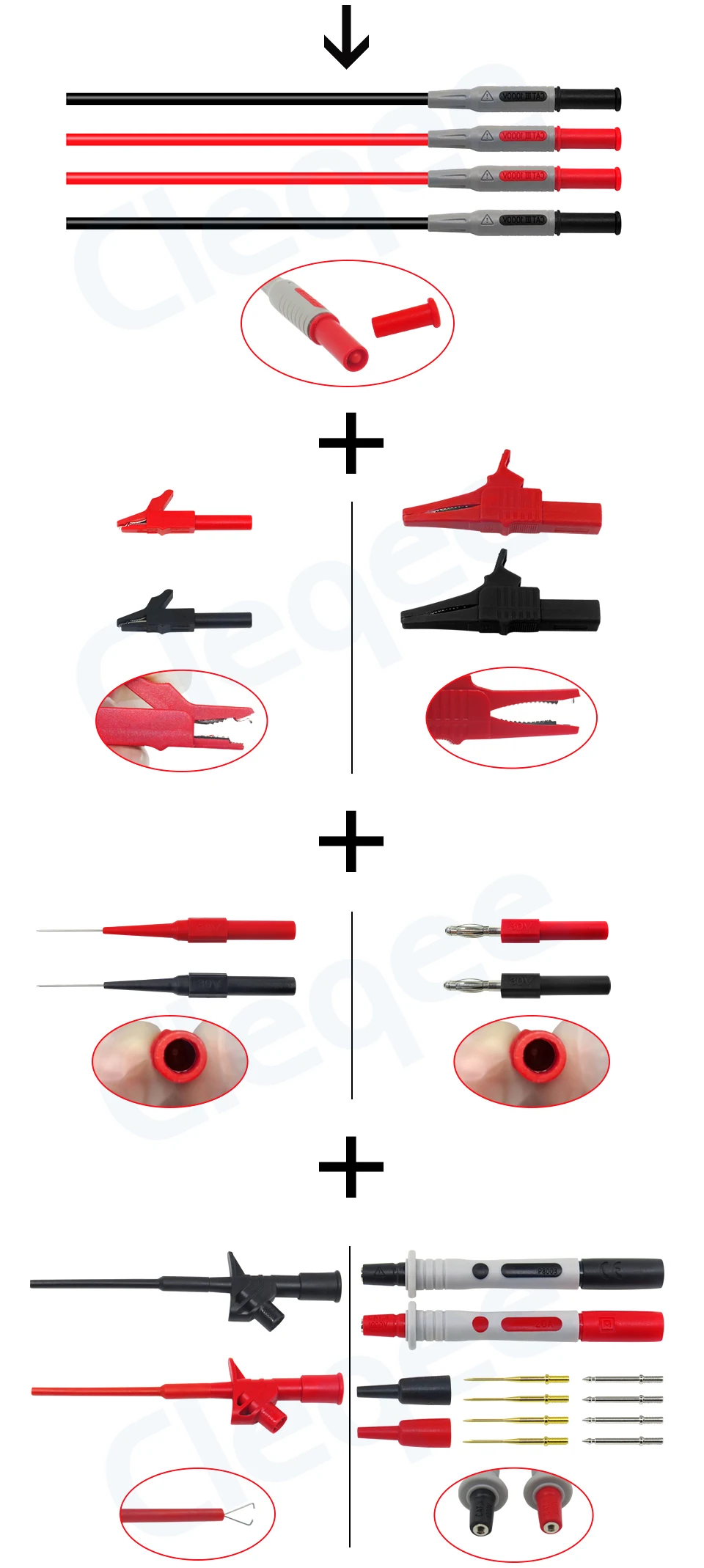 Cleqee P1600C/D/E/F вставляемый мультиметр зонды набор тестовых проводов наборы автомобильных зондов набор IC тестовый крюк совместим с Fluke