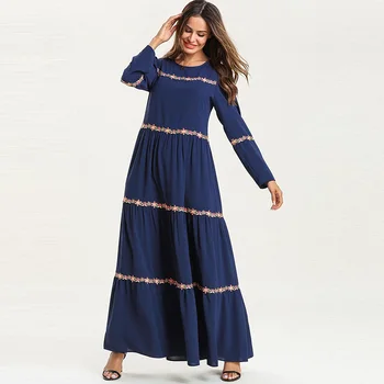 

Muslim fashion long-sleeved women's loose large size dress folds stripes comfortable big conservative skirt dress robes