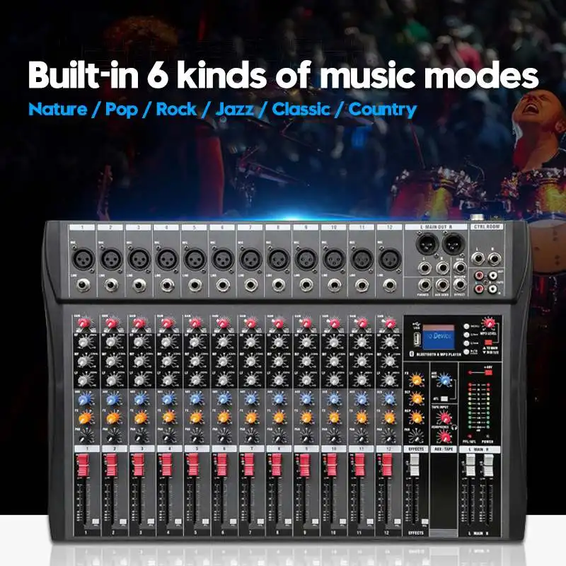 LEORY 12 canales bluetooth Digital micrófono mezclador de sonido consola profesional Karaoke Audio mezclador amplificador con USB - 3