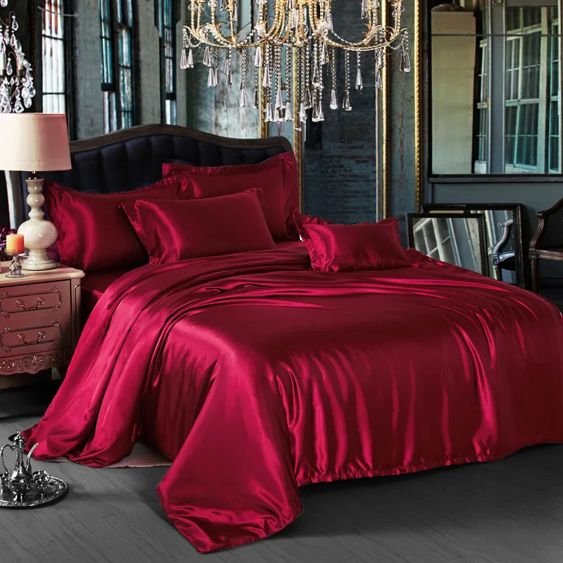 Комплект постельного белья из однотонного шелка 2018|silk bedding set|silk bedclothesduvet cover set |
