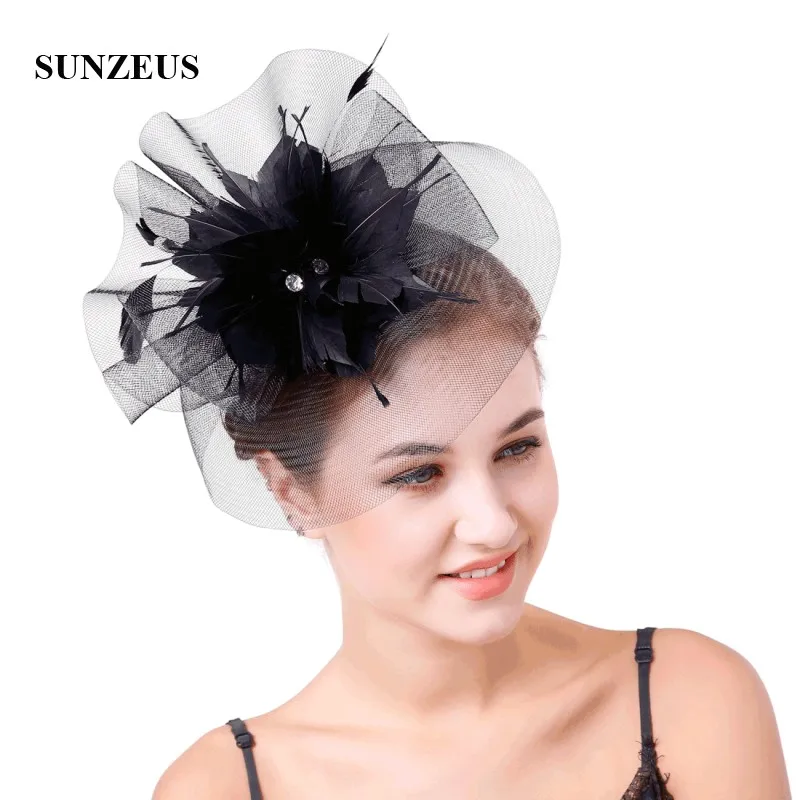 White Wedding Hats for Bridal Feathers Beaded Elegant Fascinators for Women Formal Party Hair Accessories SH44