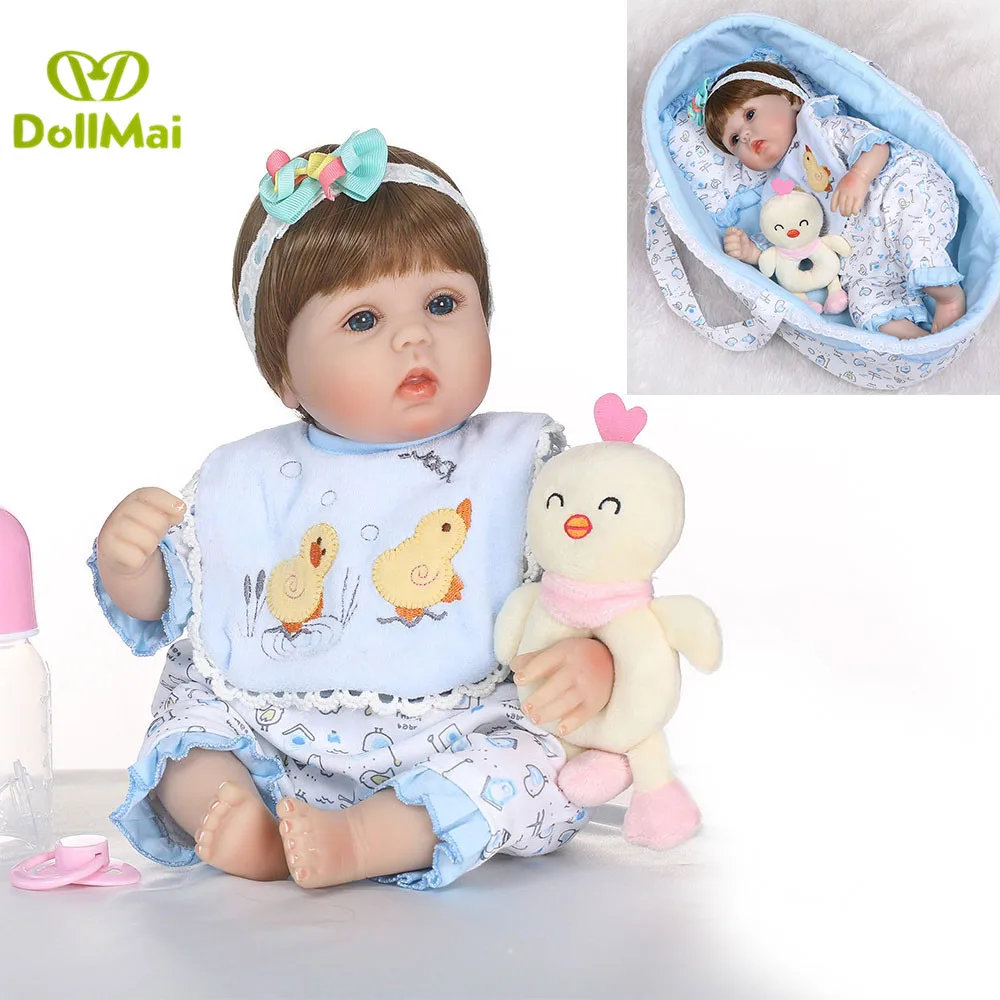 Силиконовые куклы-младенцы reborn 18 "42 см bebe bonecas настоящая кукла с Синий Спальный корзина подушку куриных Роскошные куклы reborn подарок