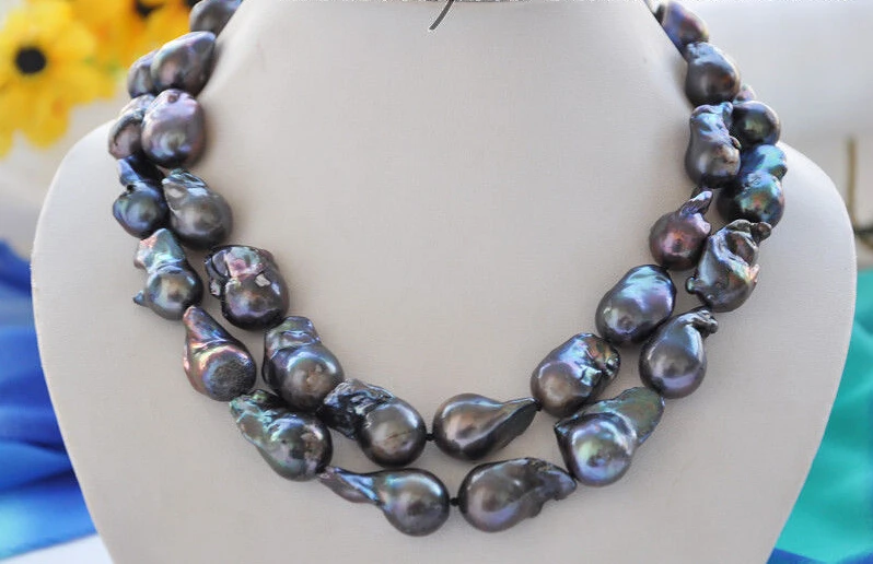 

Free shipping >>>>>z4876 2row 31mm black BAROQUE KESHI REBORN PEARL NECKLACE 17inch