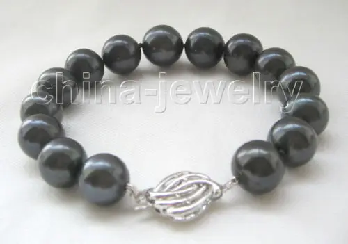 

FREE SHIPPING HOT sell new Style >>>> AAA+ 8" 12mm black round freshwater pearl bracelet -925 silver clasp
