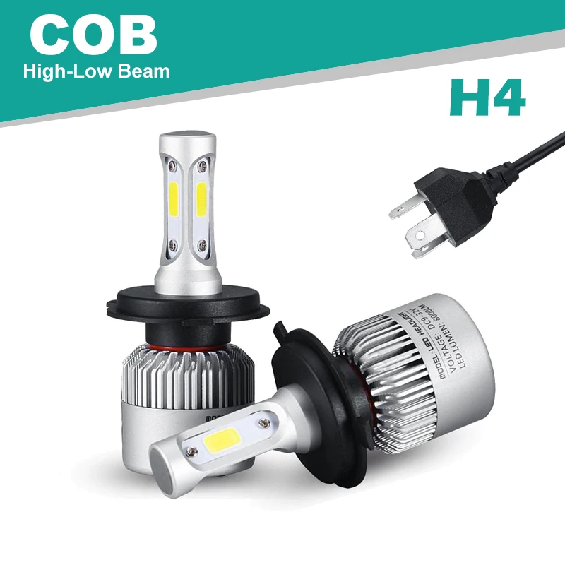 Oslamp Hi-Lo Beam COB H4 72W/pair Bright 6500K 2pcs LED Car Headlight 2WD 4WD Led Auto Head Lamp SUV 1 Pair of LED Bulb with Fan
