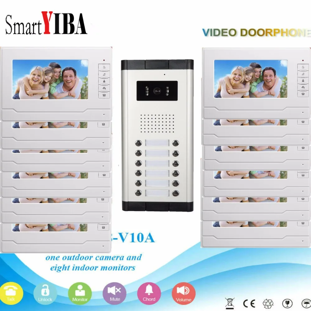 SmartYIBA Video Intercom 7''Inch Wired Color Video Door Phone Video Doorbell Phone Intercom System Kit 12 monitors+1 IR camera цена SmartYIBA Video Intercom 7''Inch Wired Color Video Door Phone Video Doorbell Phone Intercom System Kit 12 monitors+1 IR camera цены онлайн