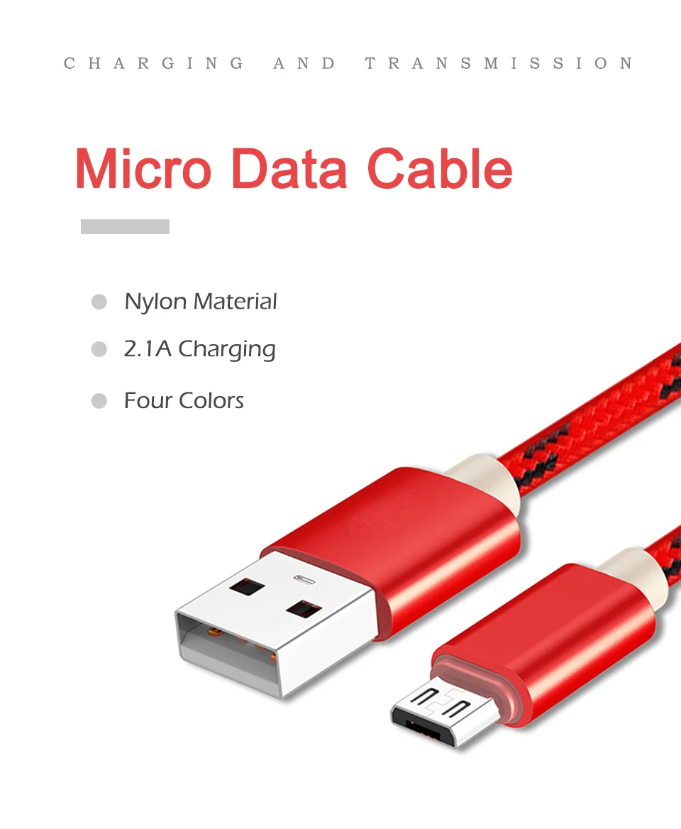 Micro USB Cable 1m 2.1A Nylon Fast Charge USB Data Cable for Android Mobile Phone USB Charging Cord Nylon Wire (1)