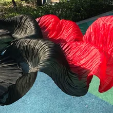 Хиты высокие продажи для женщин Высокое качество шелк живота танцевальный веер танец натурального шелка вуали 1 пара(2 шт.) черный+ красн