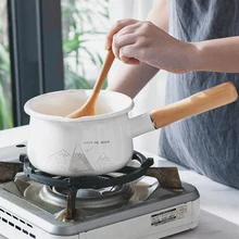 Японский стиль утолщенная Бытовая Керамическая эмаль емкость для молока с одной деревянной ручкой детская плита для готовки мгновенная лапша маленькая кастрюля