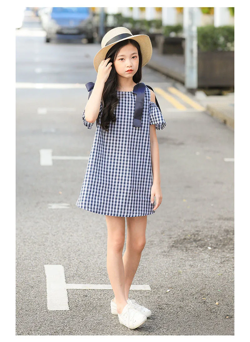 Fashion 2019 Cotton Plaid Summer Dresses For Kids Bow Knee Length Party Dress Baby Big Girls Beach Princess Children Costume (8).jpg