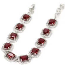 Gorgeous Pink Raspberry Rhodolite Granate, blanco CZ SheCrown Regalo de Navidad de Plata Pulsera 8-9 pulgadas 19x12mm