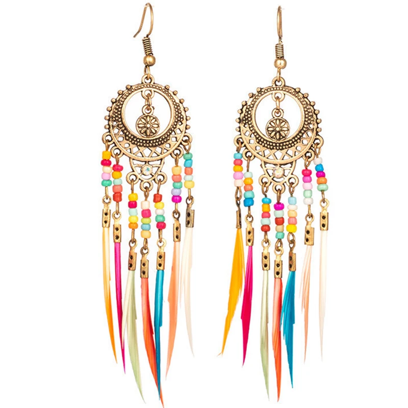 

Semicircular Bohemian Tassel Pendant Drop Earrings Resin Bead Exaggeration Vintage Women Dangle Earrings Trendy Jewelry 2018 New