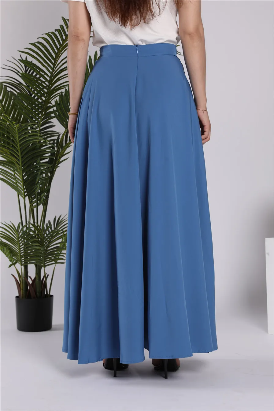 WEPBEL Arab Dubai Fashion Muslim Women Long Skirt High Waist Button Pure Color Big Pendulum Plus Size Elegant S-5XL