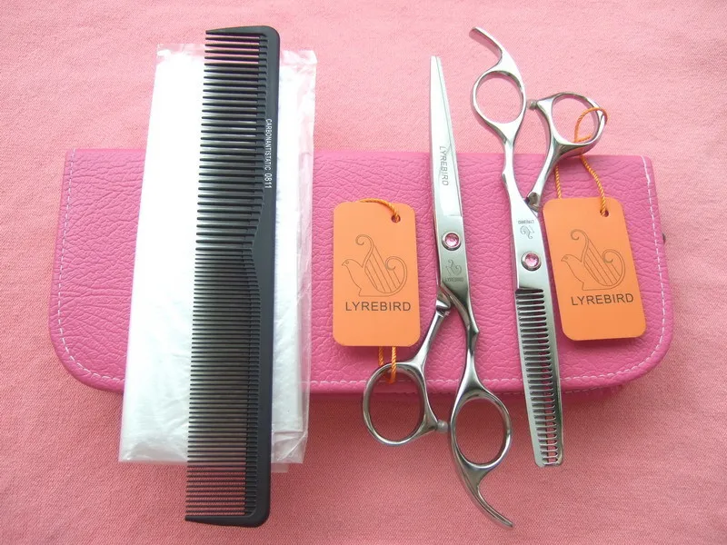 

Hair scissors hairdressing scissors 5.5 INCH or 6 INCH LYREBIRD Pink stone Bag + comb + 5PCS disposable haircutting apron NEW