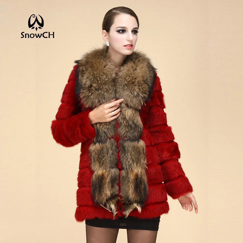 New genuine rabbit Fur Coat Women Long thick Rabbit Fur Coat With big