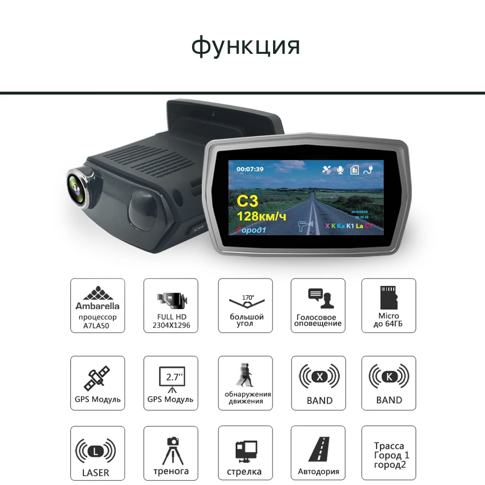 ADDKEY 3 в 1 Dash cam Ambarella A7LA50 автомобильный радар DVR камера 1296P gps для русской скорости Анти радар детектор видео Автомобильный регистратор