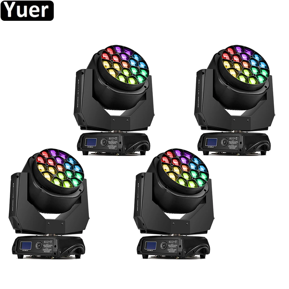 4Pcs/Lot Professional Music Light 19x15W RGBW Bees Eyes Big Eyes Moving Head With Zoom Rotating Dj Party Nightclub Stage Lights