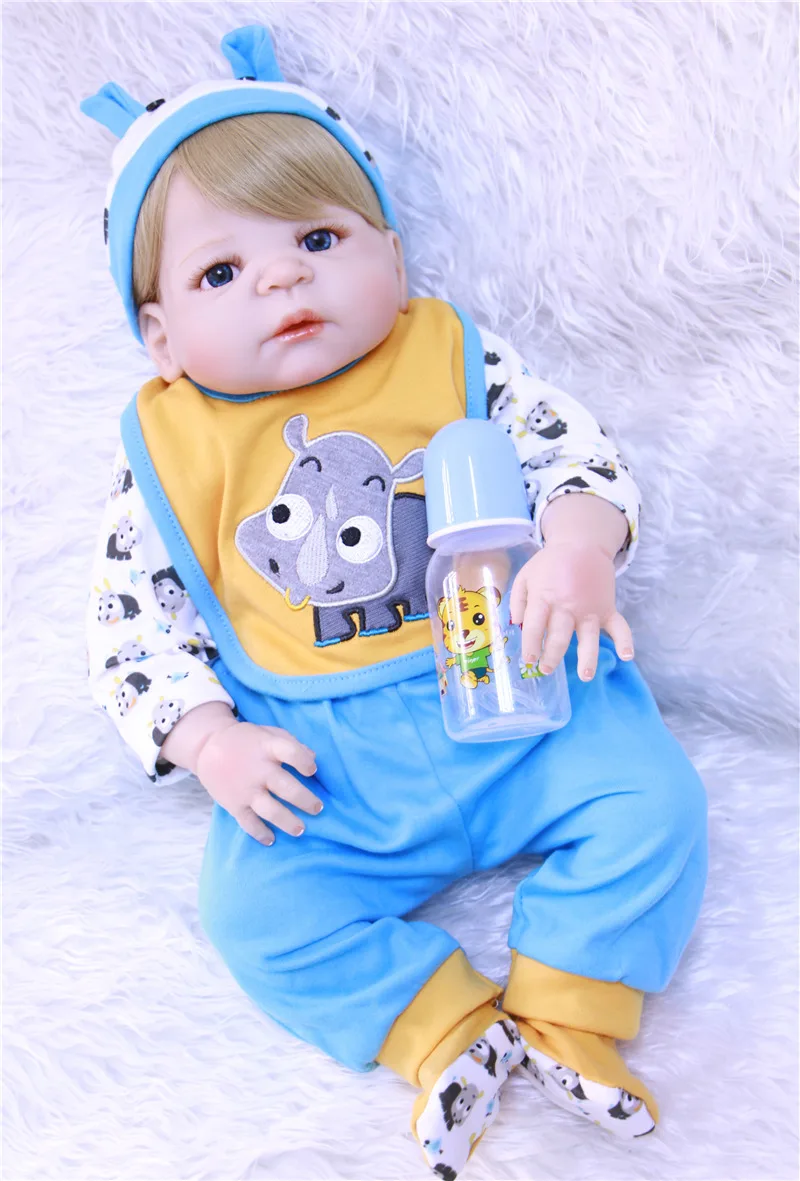 Dollmai 22 "всего тела силиконовые куклы Reborn Bebe Для мальчиков и девочек Reborn bonecas может ввести воды светлые волосы парик подарок для ребенка куклы