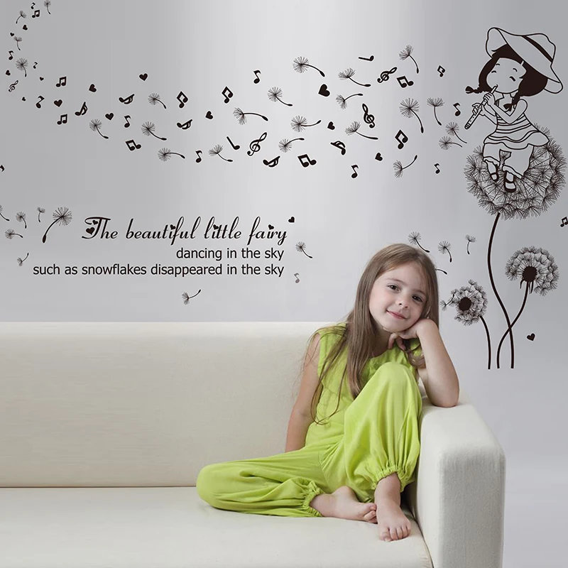 

[shijuekongjian] Black Color Dandelions Wall Stickers Vinyl DIY Flowers Wall Decals for Kids Bedroom Living Room Decoration