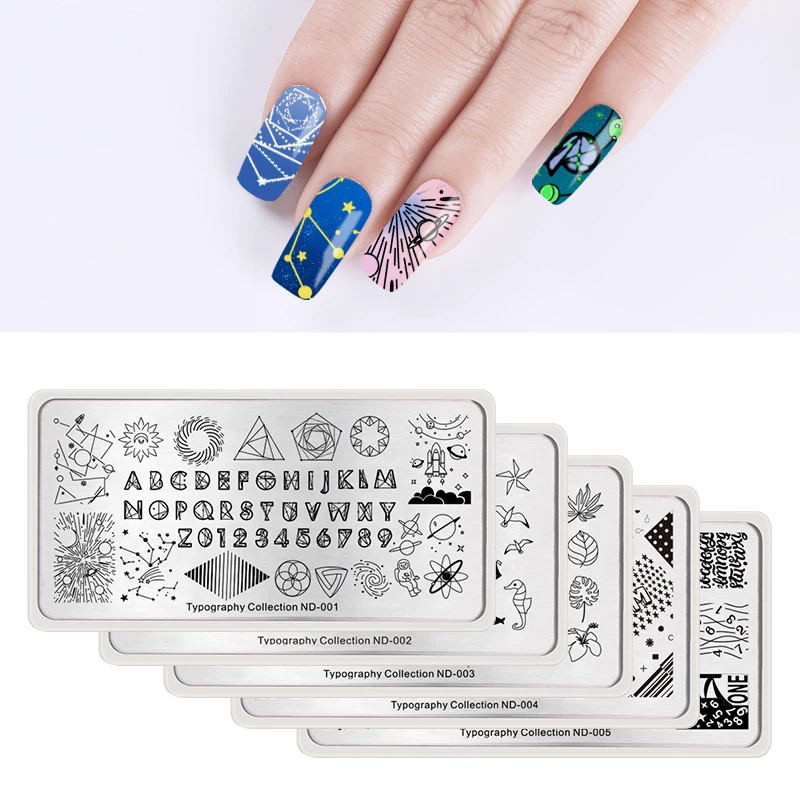 

NICOLE DIARY Nail Stamping Image Plate Typography Moon Leaf Snake Bird Heart Nail Art Stamp Template Stencil Nails Tool
