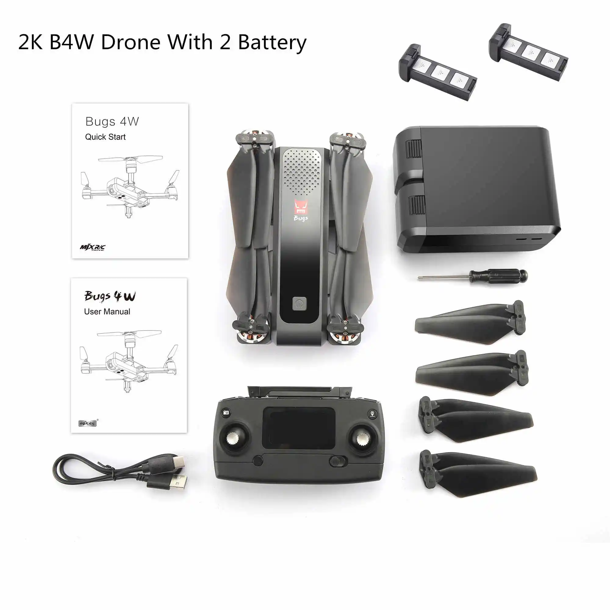 MJX Bugs 4 W B4W 5G gps бесщеточный складной Дрон с Wi-Fi FPV 2K HD камерой с защитой от тряски 1,6 км 25 минут оптический поток RC Квадрокоптер - Цвет: Black-2battery