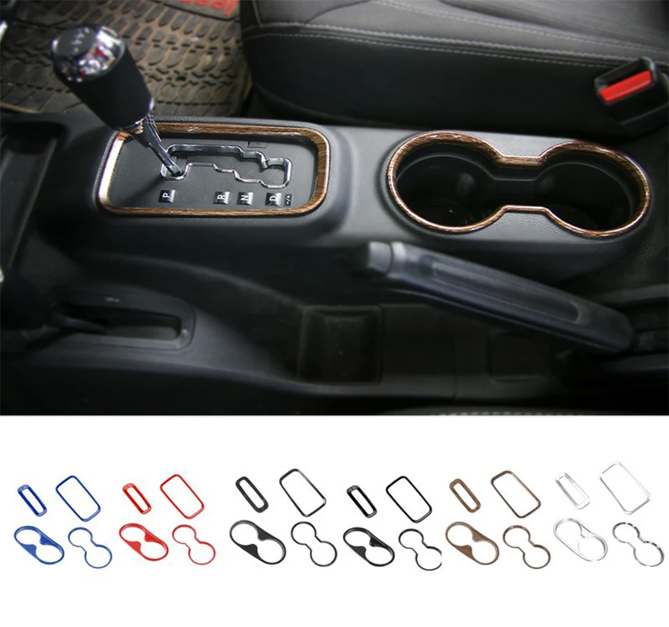 SHINEKA Interior Mouldings Front And Rear Cup Holder Rings And Gear Shift Panel Trim Cover Stickers For Jeep Wrangler JK 2011+  