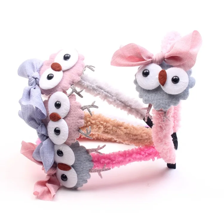 

Fashion Girl Cartoon Hair Bow Headband Boutique Cute Owl Plush Handmade Ribbon Hairbands Children Hair Accessories