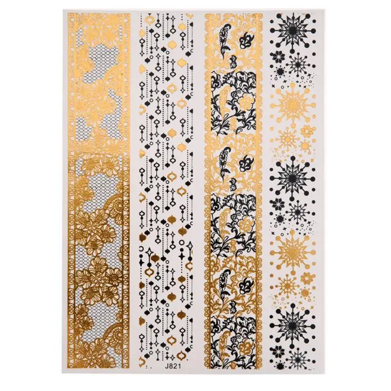 23 Sale Flash Metal Waterproof Temporary Sticker Gold Color Stripe geometry Men Women Water Transfer Tattoo Sticker Body Art - Цвет: 23