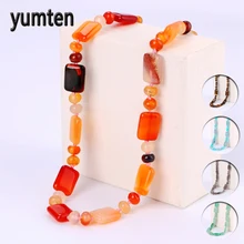 Yumten Agate Necklace Gemstone Beads Natural Stone Colares Women Jewelry Crystal Accessories Statement Females Chain Gioielli yumten grey agate necklace female natural stone power crystal coin rainbow choker charm chain reiki women vintage jewelry men