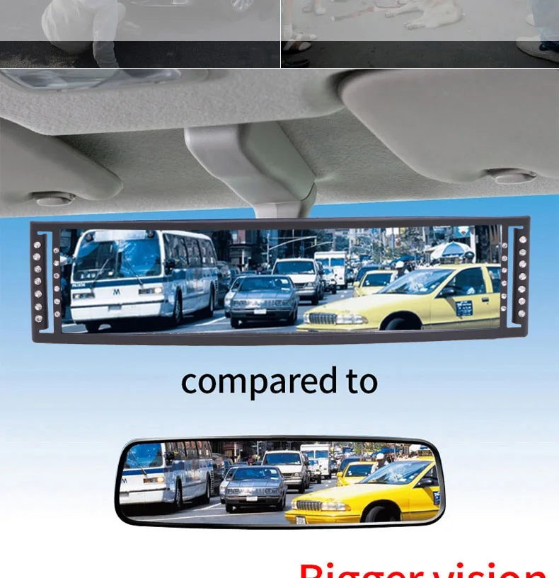 Универсальное автомобильное зеркало заднего вида с клипсой, широкоугольное Панорамное внутреннее зеркало заднего вида с большим видением 270 мм Белое изогнутое зеркало