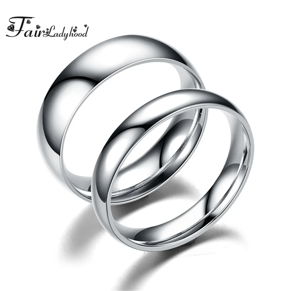 

FairLadyHood 4mm/6mm Full Size Stainless Steel Simple Couple Rings Silver Color Women Or Man Rings Couple Jewelry Anneaux