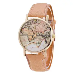 Женские Модные мира Географические карты Кожаный ремешок аналоговые кварцевые наручные часы женский часы дропшиппинг