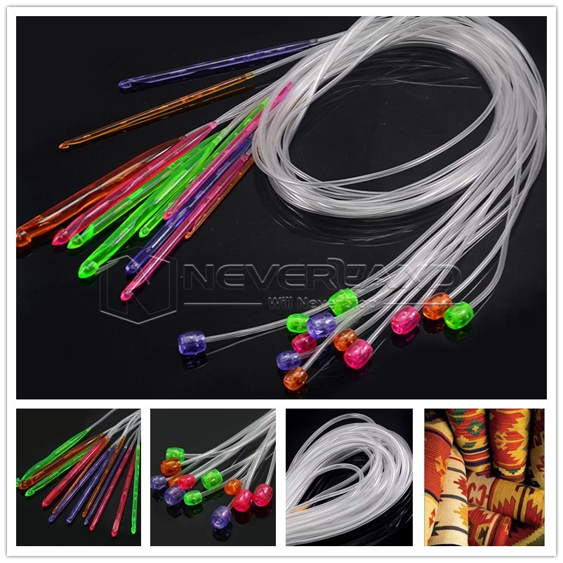 

1 Set 12 Sizes Flexible Plastic Afghan Tunisian Crochet Hook Weave Set Knit Needles Free shipping