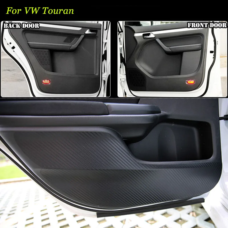 

4pcs New Interior Carbon Fiber Doors Side Edge Anti-kick Protection Pad Sticker For VW Touran