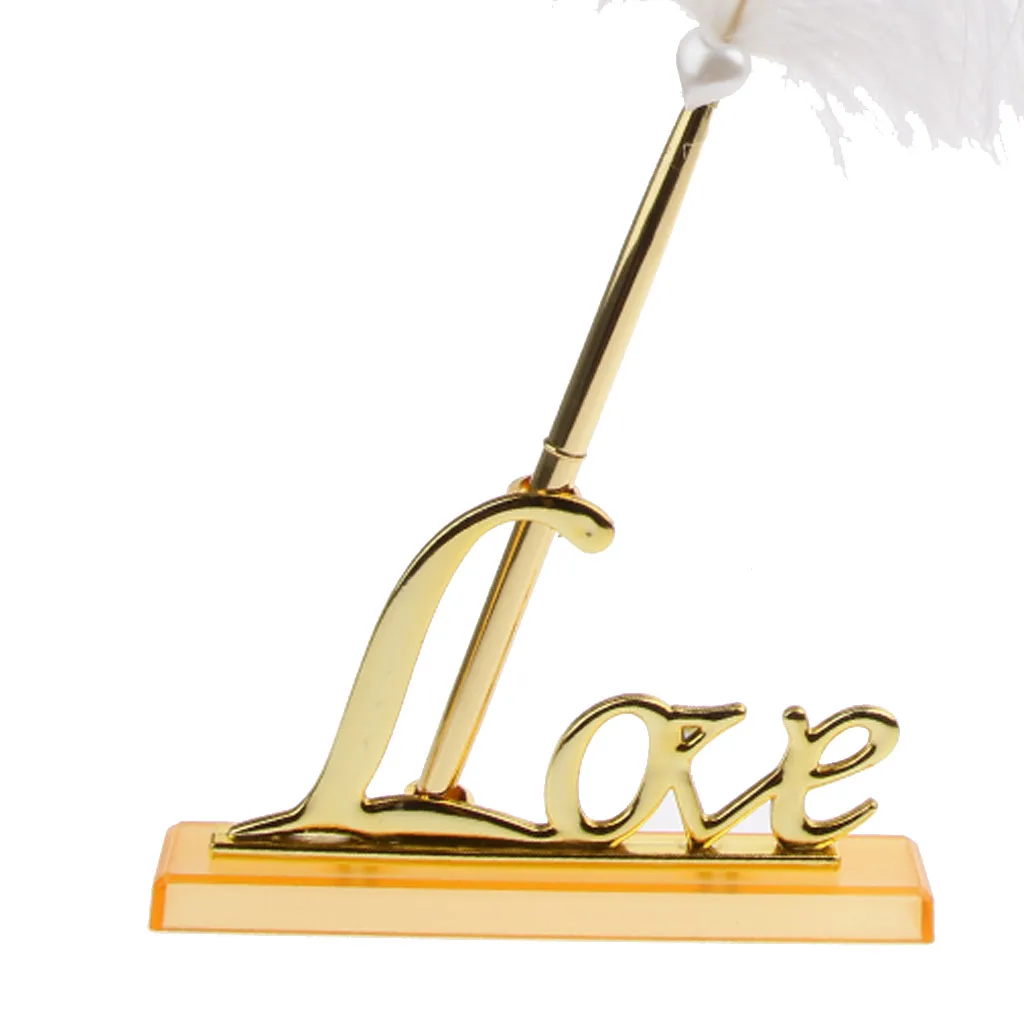Vintage Feather Signing Pen Elegant Writing Pen with Holder for Wedding Guestbook Engagement Reception Desk Favor 
