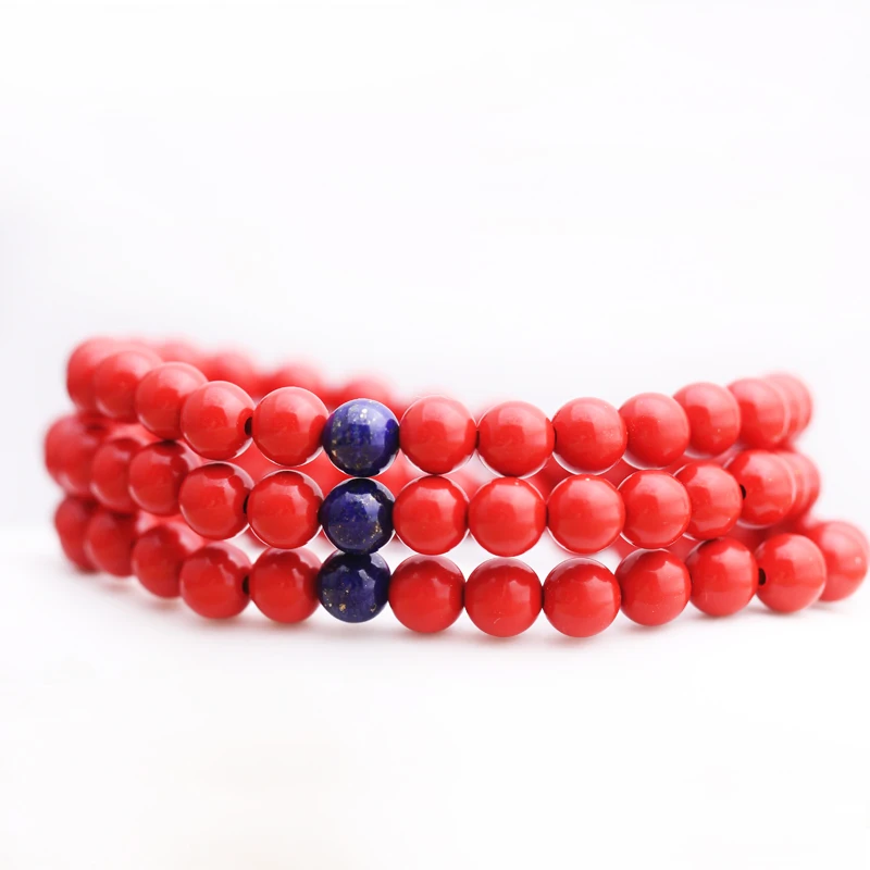 

Cinnabar Bracelet with Lapis Lazuli Gold Foil Multi-loop Bracelet Men and Women Couple Bracelet Gift