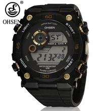 Популярный бренд OHSEN мужские светодиодный цифровые спортивные часы наручные мужские 50 м водонепроницаемые резиновые золотые модные дизайнерские часы