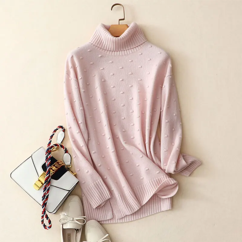 

Oversized Knit Sweater 100 Cashmere Solid Autumn And Winter Knitted Warm Embroidery Long Sleeves Turtleneck Sweaters Pullovers