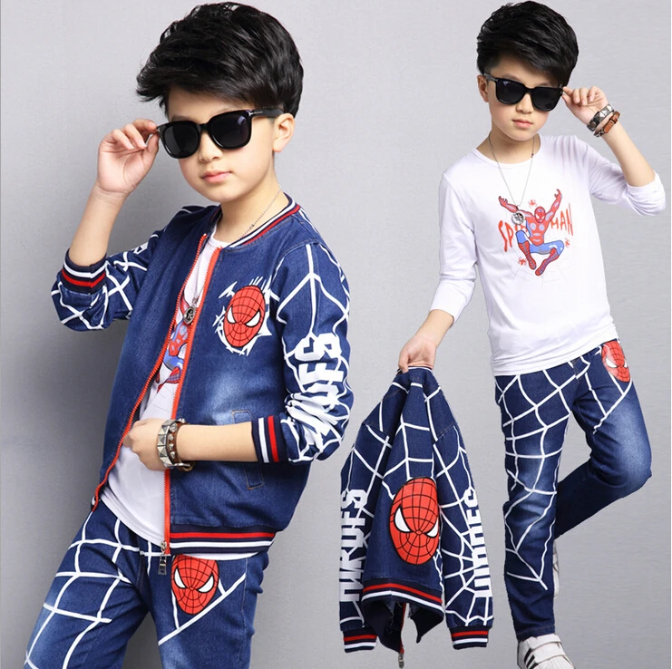 

Boys Spiderman Tracksuits 2017 Children Clothing Sets Kids Long Sleeve Outerwear+T-shirt+Pants Cartoon 3Pieces Suits Sportswear