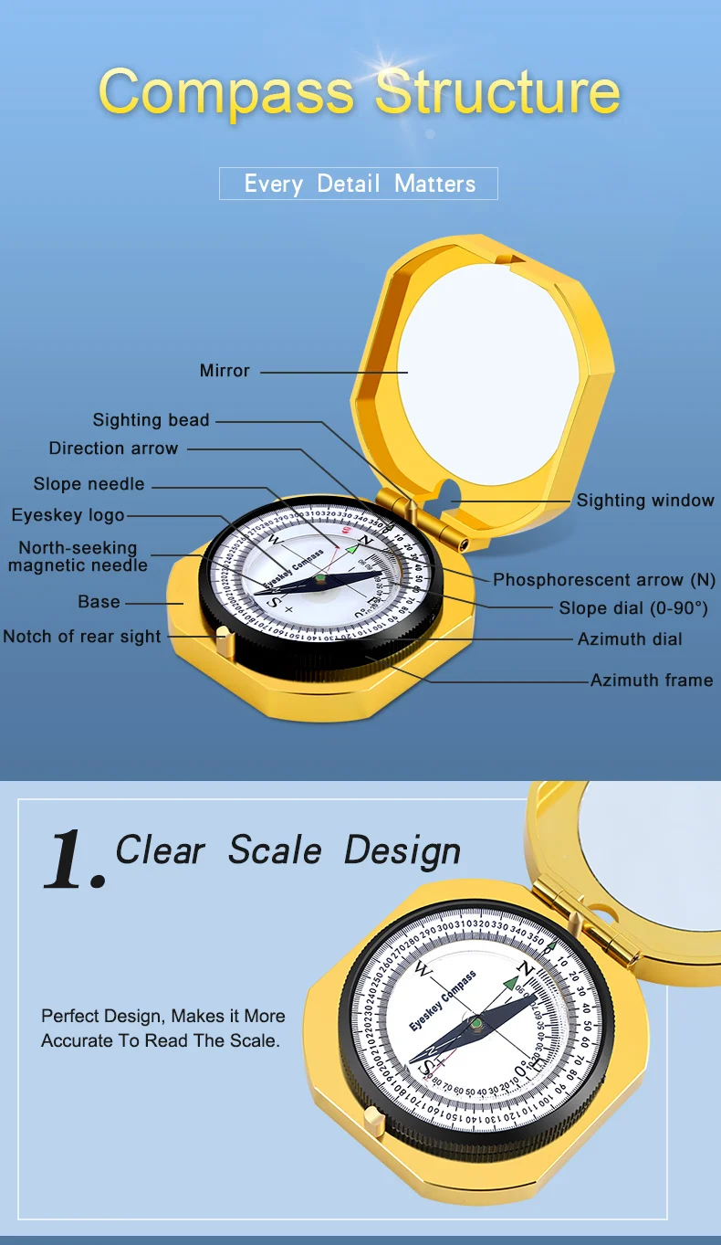 Eyeskey навигационный Металлический Золотой компас ручной легкий светящийся охотничий кемпинг геологический Карманный компас