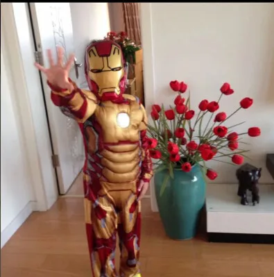 Бесплатная доставка Железный человек костюм косплей мышц S-L для От 3 до 12 лет мальчик Супер Hero день рождения подарок детей Мстители