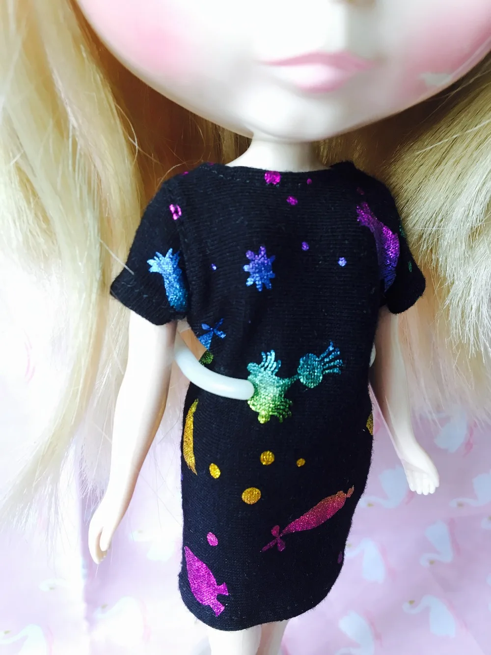 

New Arrival black long dresses White short printed T-shirt for 1/6 Blyth hot selling,fairytale princess skirk,vest amercian girl