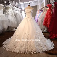 Vestido De Noiva Romantic Flower Strapless Sleeveless Long Tail White Wedding Dress Custom Plus Size Bride Ball Gown