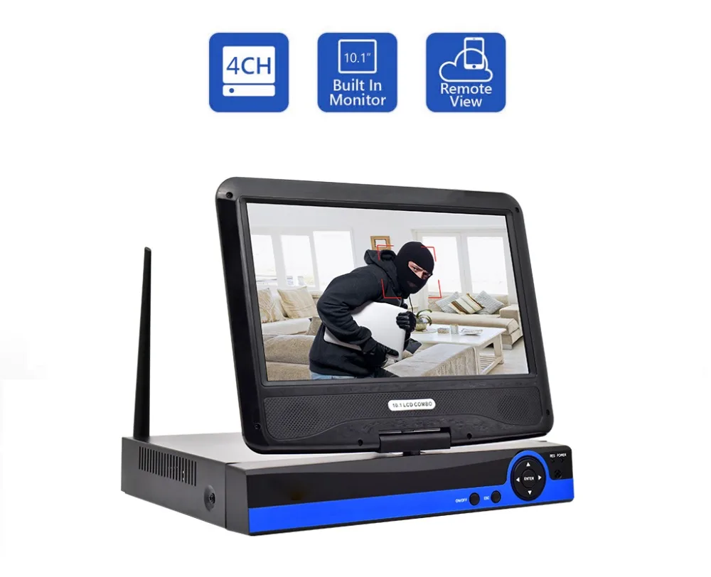 Wistino 4CH Wireless CCTV Security System Kits HD 720P Wifi Kit IP Camera Outdoor 1MP Video Monitor IR LCD NVR Screen Surveillance  (2)