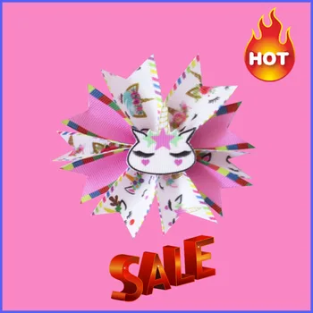 

50 BLESSING Girl Popular 3.5" Fairy Hair Bow Clip C- happy unicorn Doll Rainbow Baby