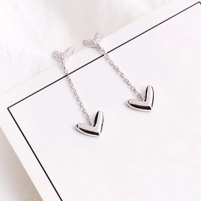 sweet heart cz earrings 100% 925 Sterling silver Jewelry fashion Hypoallergenic Stud earrings for women girl gift