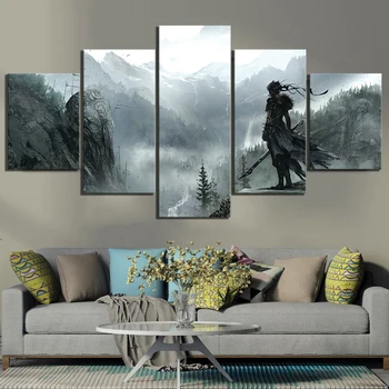 

5 Piece HD Picture Hellblade Senuas Sacrifice Game Scene Poster Canvas Paintings Wall Art Mountain Paintings for Home Decor