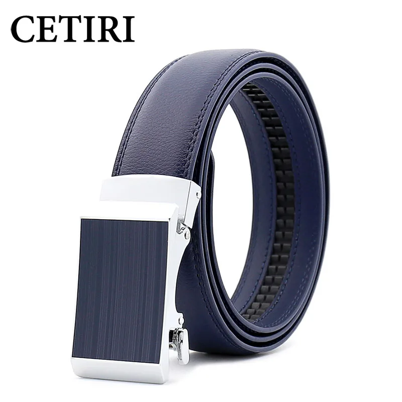 

CETIRI Men Designer Luxury Automatic Buckle Belt Classic Leather Trendy Sliding Ratchet Belts Male Waist Blue Black Brown 35MM