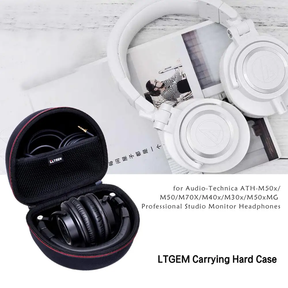 LTGEM EVA Black Hard Carrying Case for Audio-Technica ATH-M50x/M50/M70X/M40x/M30x/M50xMG Professional Studio Monitor Headphones